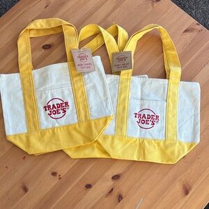 Trader Joe's Yellow and White Canvas Tote Bag